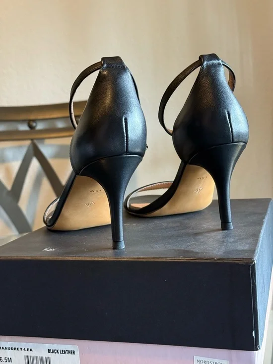 Women's Black Leather Ankle-Strap Heels - Picture 2 of 7